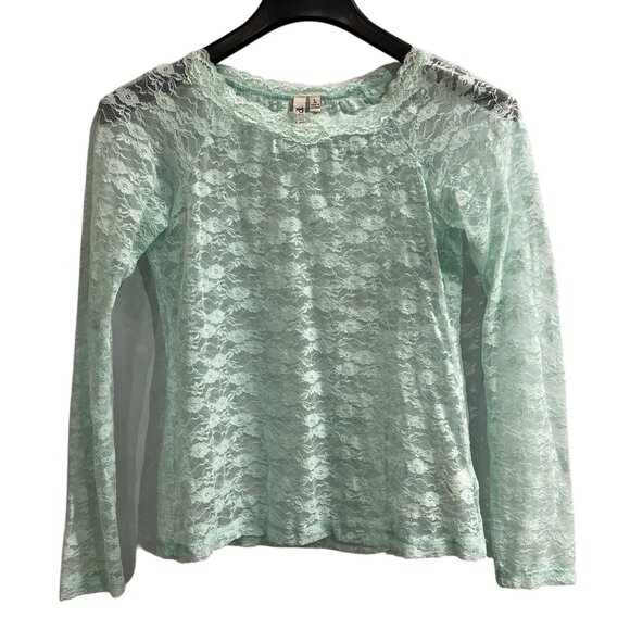 Mudd Top Womens L Green All‎ Over Lace Cropped Pullover 90s Brat Y2K Cottagecore - Picture 1 of 7